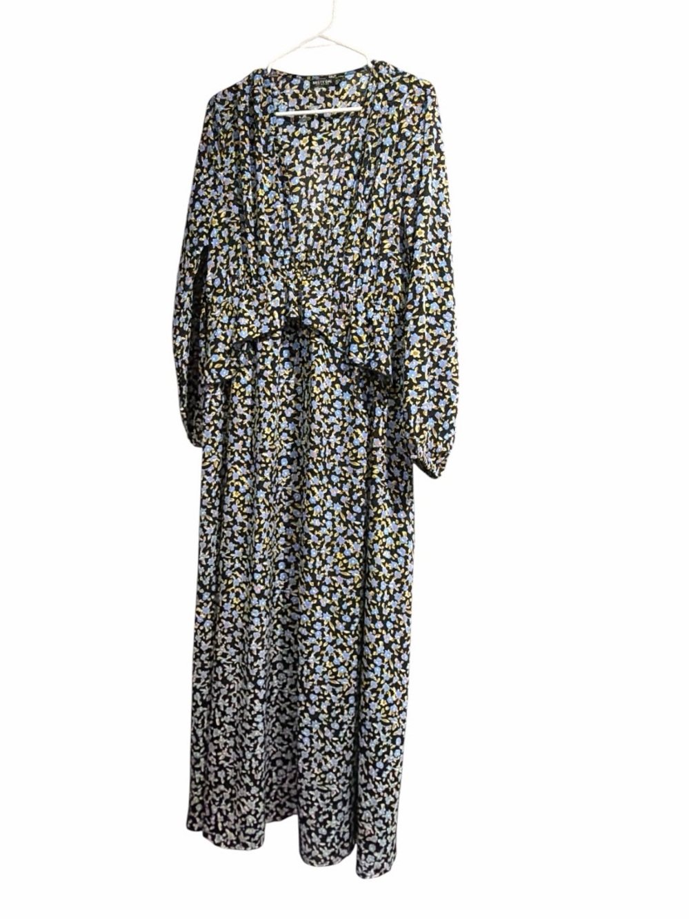 Nasty Gal Floral Maxi Dress Black Blue Yellow Long Sleeve Size 10 - Picture 5 of 6